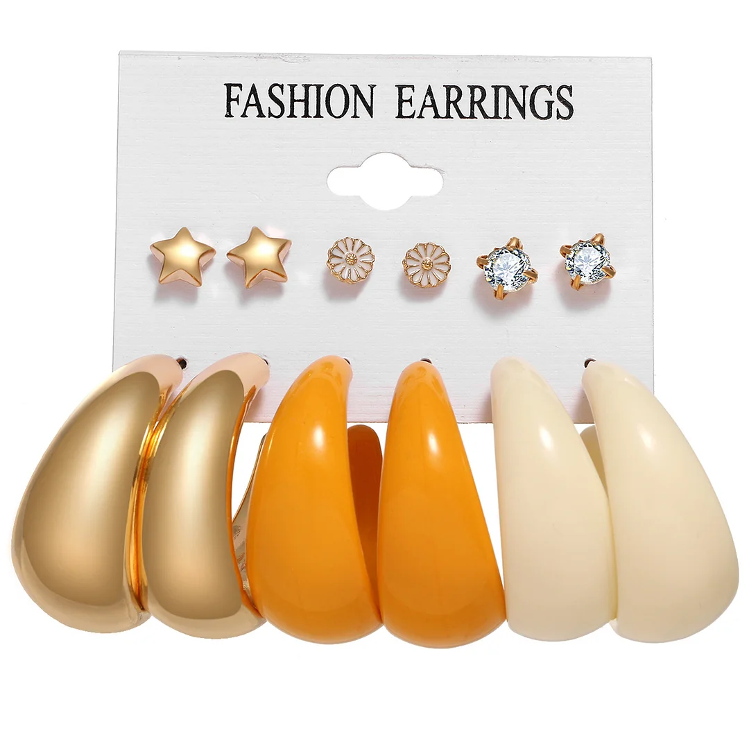 Exaggerated Geometric Pearl and Diamond Earrings Set