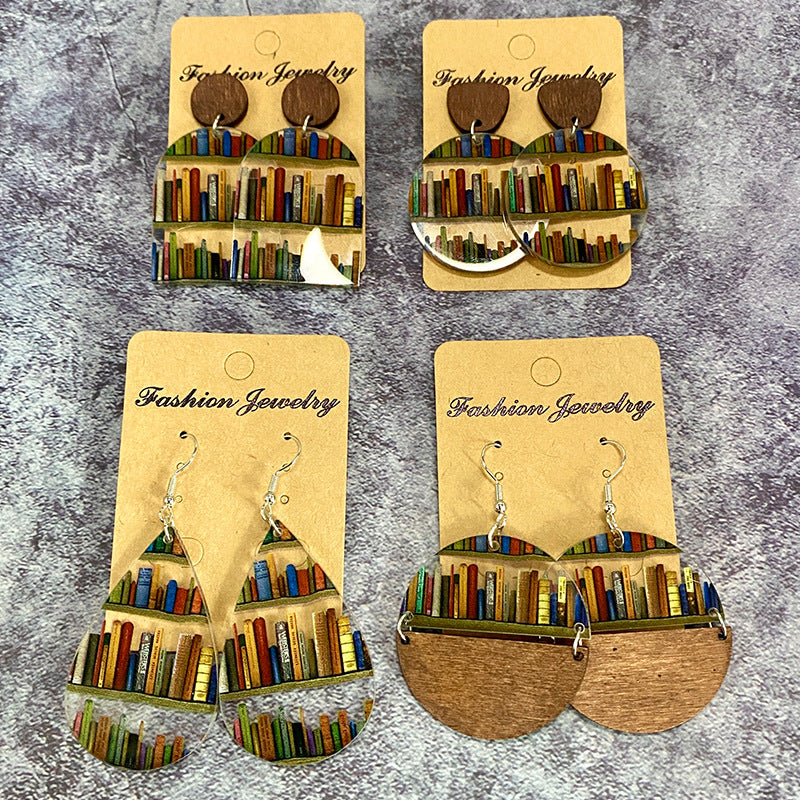 Acrylic Water Drop Mosaic Bookshelf Earrings