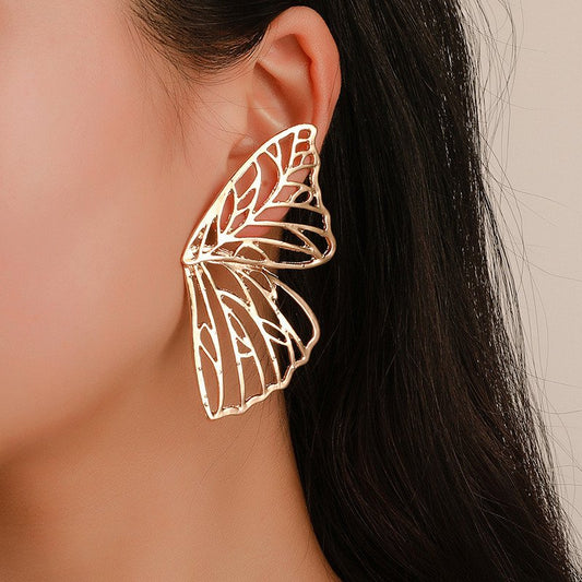 Hollow butterfly wings alloy earrings