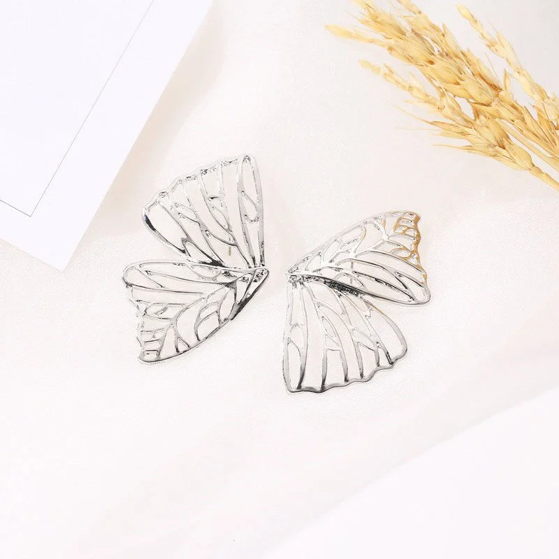 Hollow butterfly wings alloy earrings