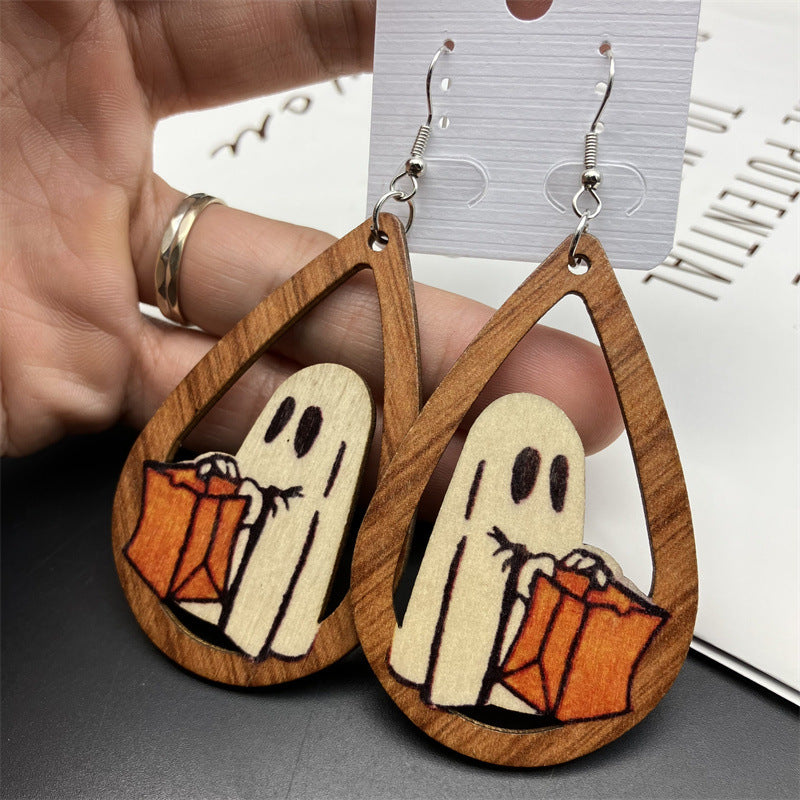 Long Earrings With Wood Earrings Reversible Halloween Earrings