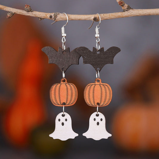 Halloween Spooky Pumpkin Bat Earrings