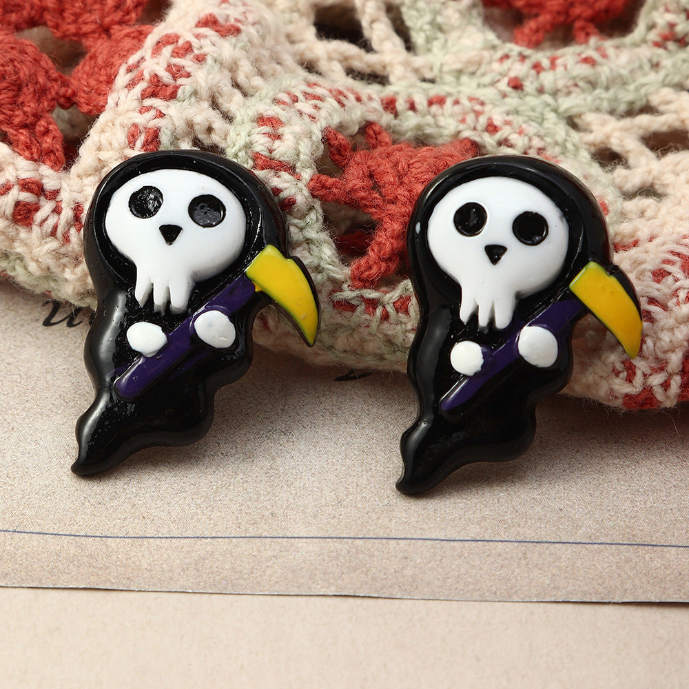 Plastic Grimace Pumpkin Grim Reaper Halloween Earrings