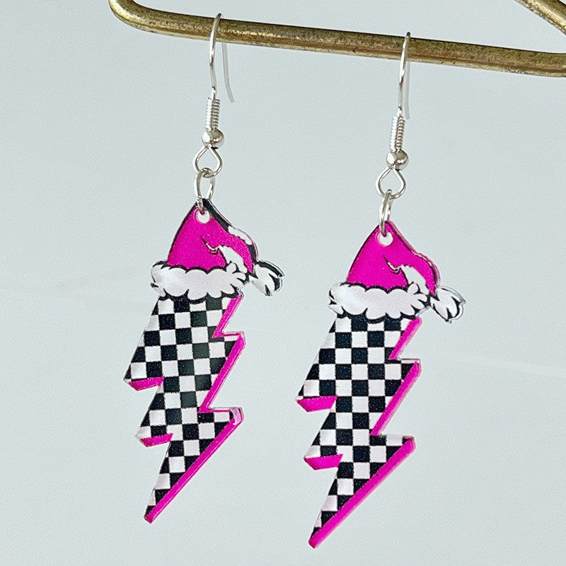 Pink Santa Christmas Tree Football Earring