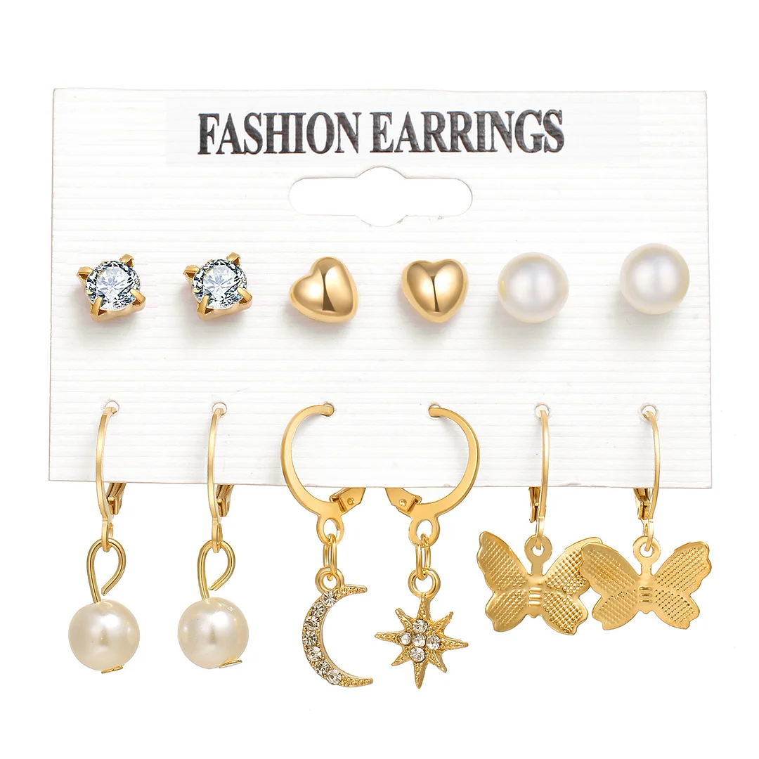 Exaggerated Geometric Pearl and Diamond Earrings Set