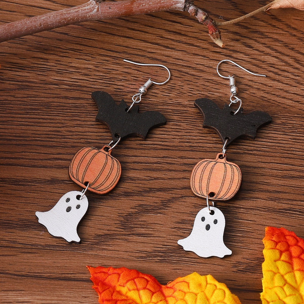 Halloween Spooky Pumpkin Bat Earrings